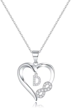 Infinity Heart Necklaces for Women, S925 Sterling Silver Initial Necklace Womens Jewelry Mothers Day Gifts Girls Valentines Gifts for Her Christmas Birthday Gifts for Women Mom Wife Girlfriend