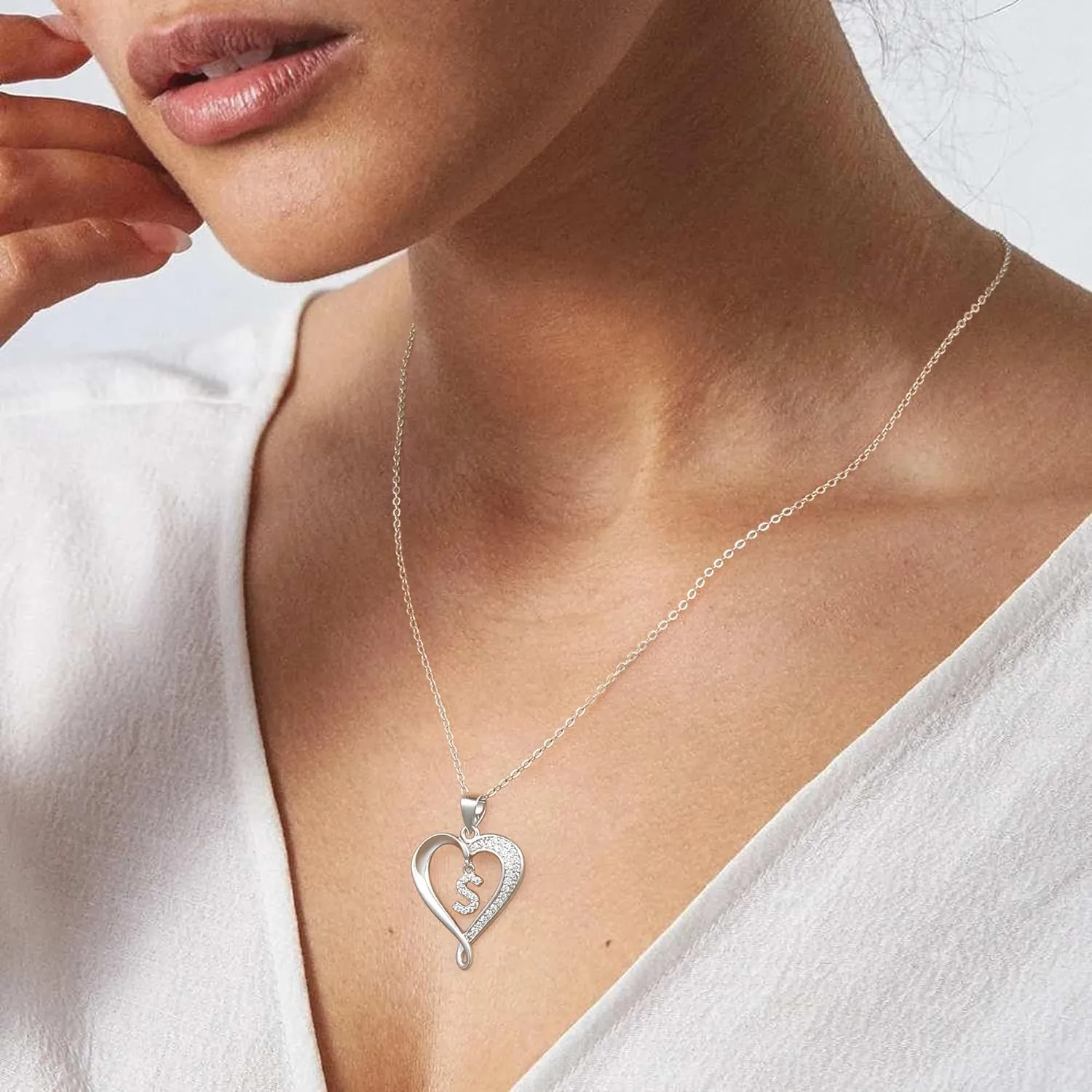 Infinity Heart Necklaces for Women, S925 Sterling Silver Initial Necklace Womens Jewelry Mothers Day Gifts Girls Valentines Gifts for Her Christmas Birthday Gifts for Women Mom Wife Girlfriend