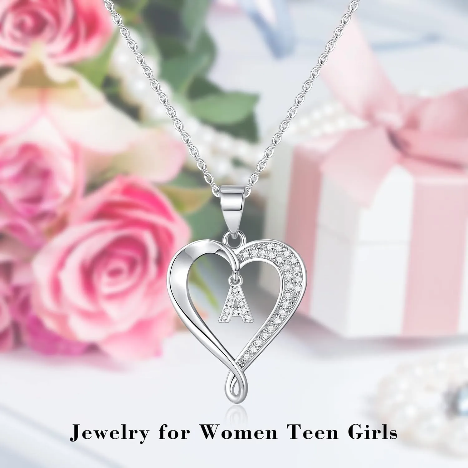 Infinity Heart Necklaces for Women, S925 Sterling Silver Initial Necklace Womens Jewelry Mothers Day Gifts Girls Valentines Gifts for Her Christmas Birthday Gifts for Women Mom Wife Girlfriend