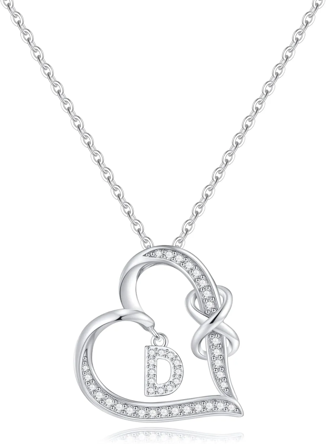Infinity Heart Necklaces for Women, S925 Sterling Silver Initial Necklace Womens Jewelry Mothers Day Gifts Girls Valentines Gifts for Her Christmas Birthday Gifts for Women Mom Wife Girlfriend