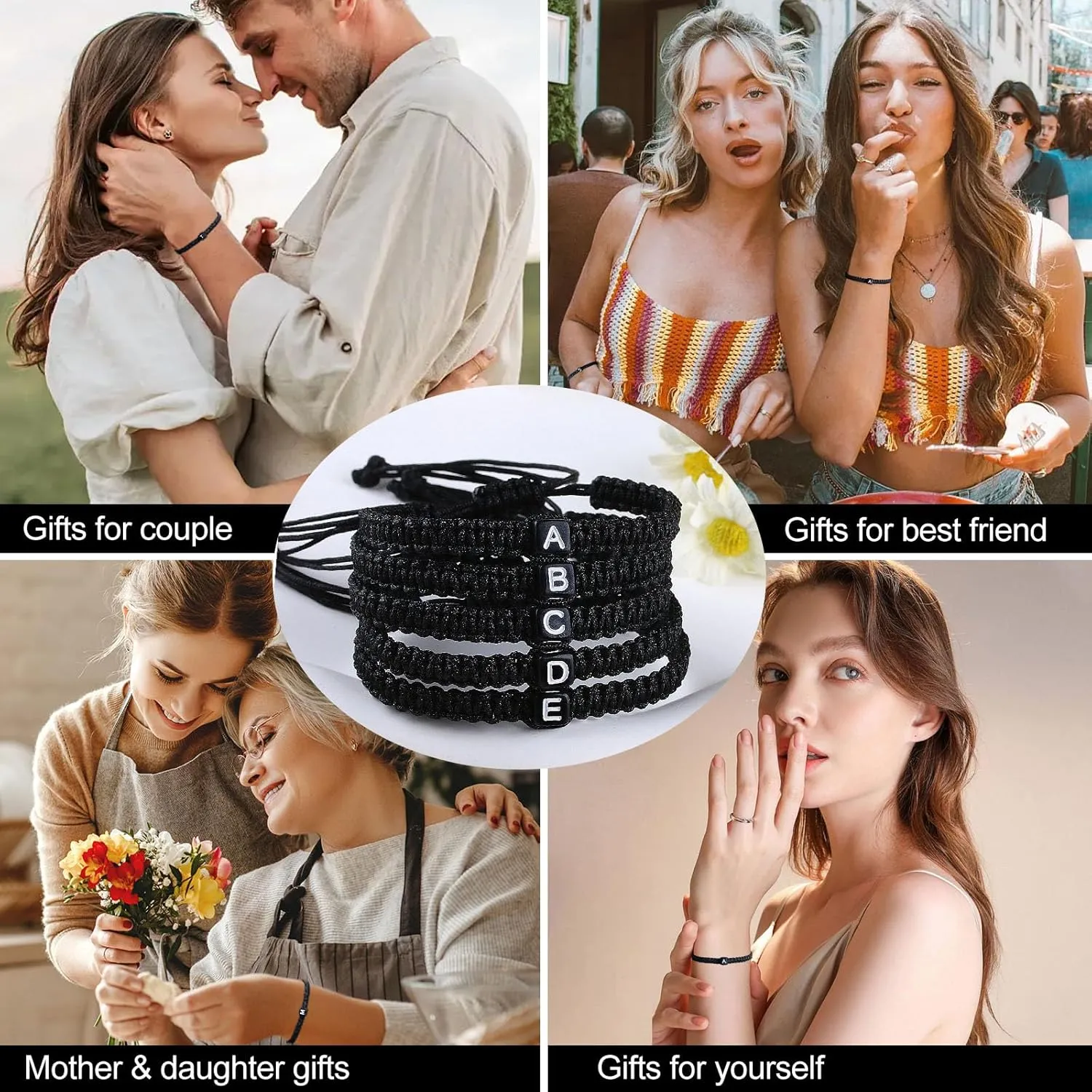Initial Bracelet for Women Men A J S K Charm Handmade Bracelets Rope Braided Letter Bracelet for Couples Best Friend,Adjustable Father Mother Day Gifts for Mom Boyfriend Friendship Jewelry (A)