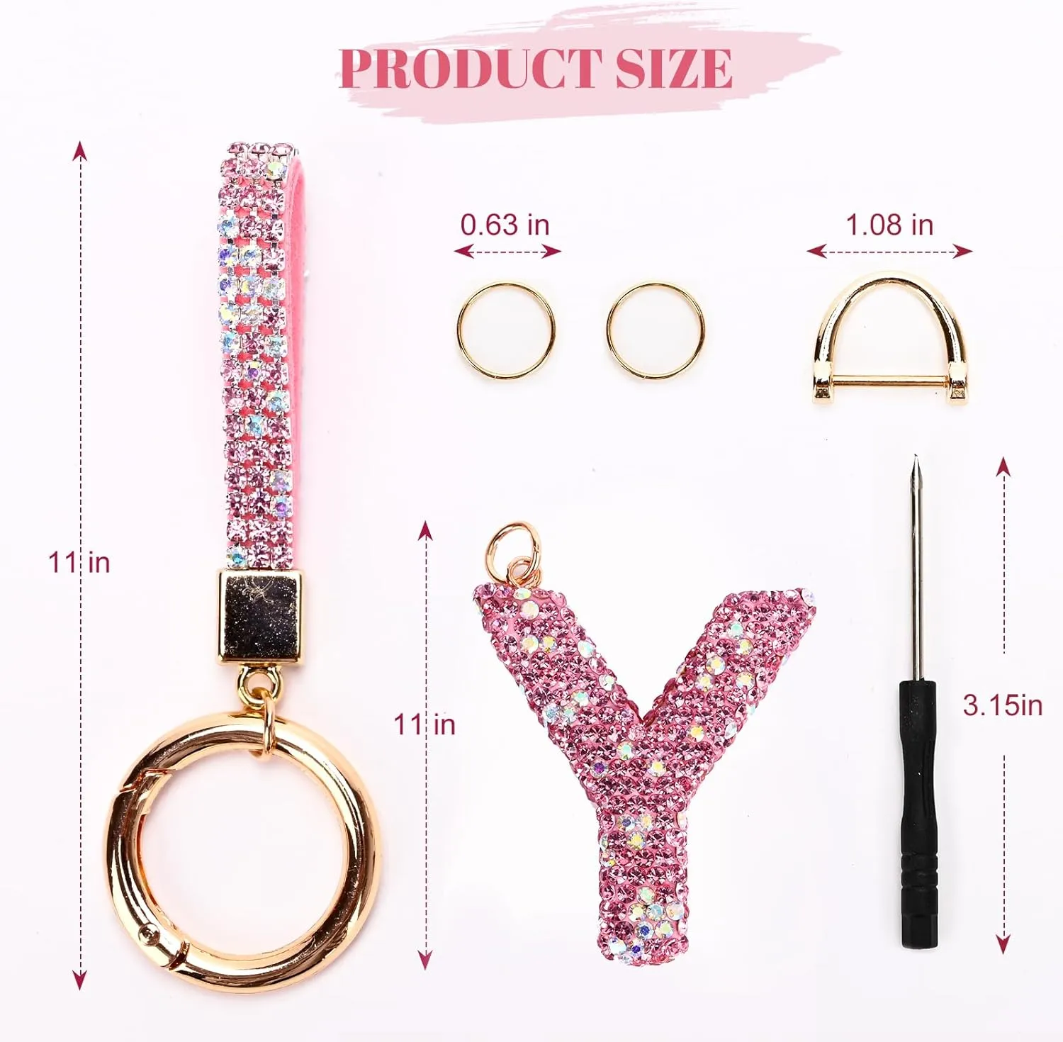 Initial Car Keychains for Women Girls,Bling Cute A-Z Key Chains for Handbags,Personalized Gift