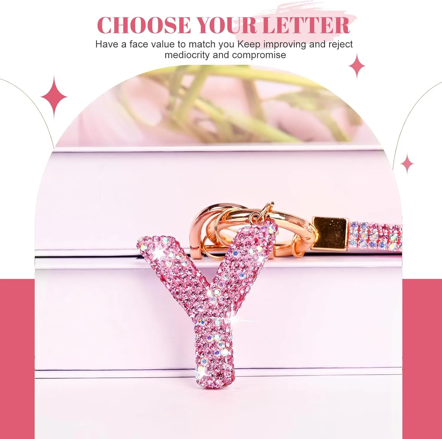 Initial Car Keychains for Women Girls,Bling Cute A-Z Key Chains for Handbags,Personalized Gift