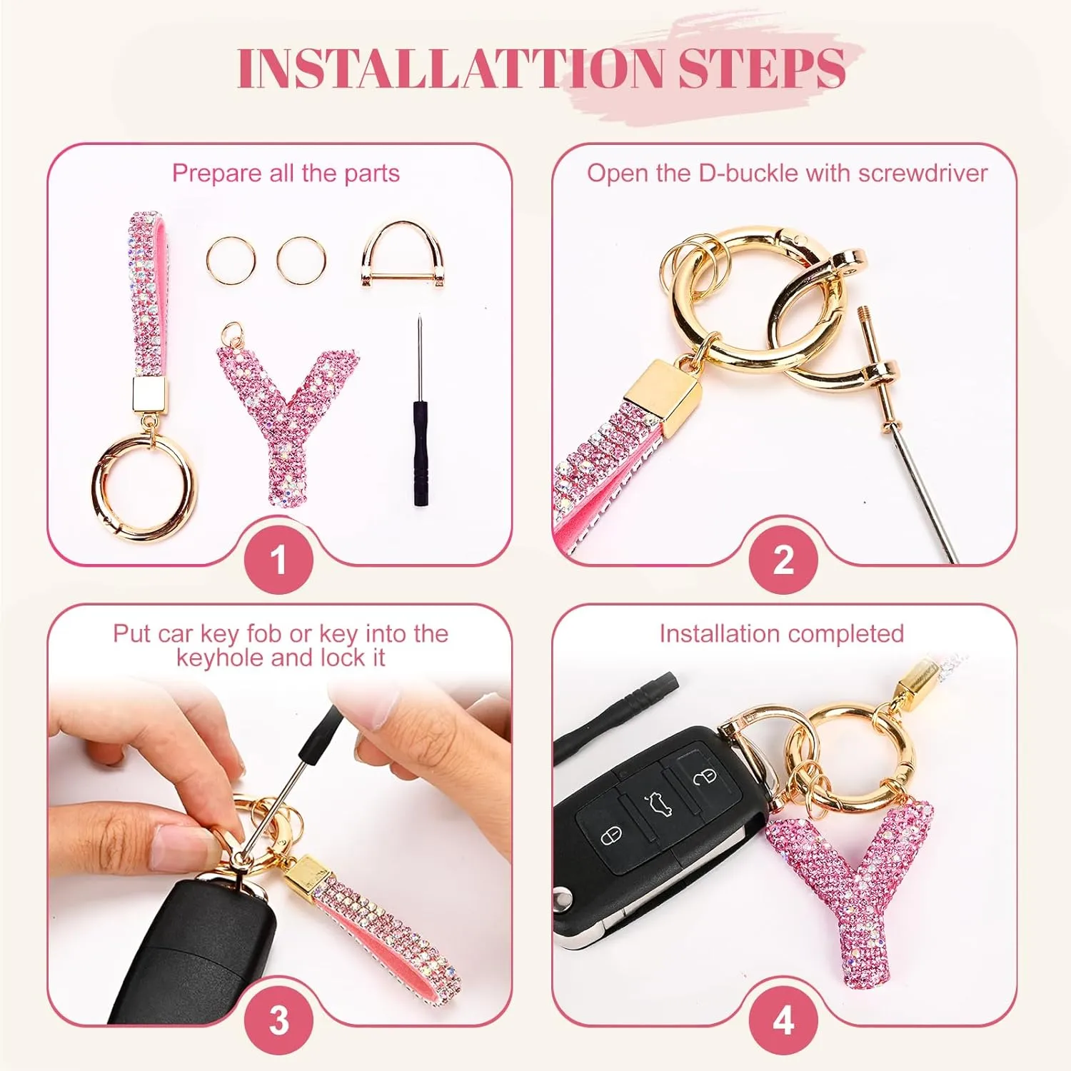 Initial Car Keychains for Women Girls,Bling Cute A-Z Key Chains for Handbags,Personalized Gift