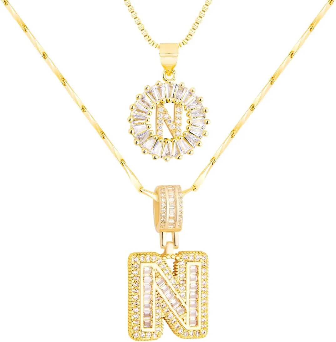 Initial Letter Necklaces For Women 14k Gold Plated Pendant Necklace A-Z Pendant Gold Chain Choker Trendy Custom Name Necklace Jewelry Set