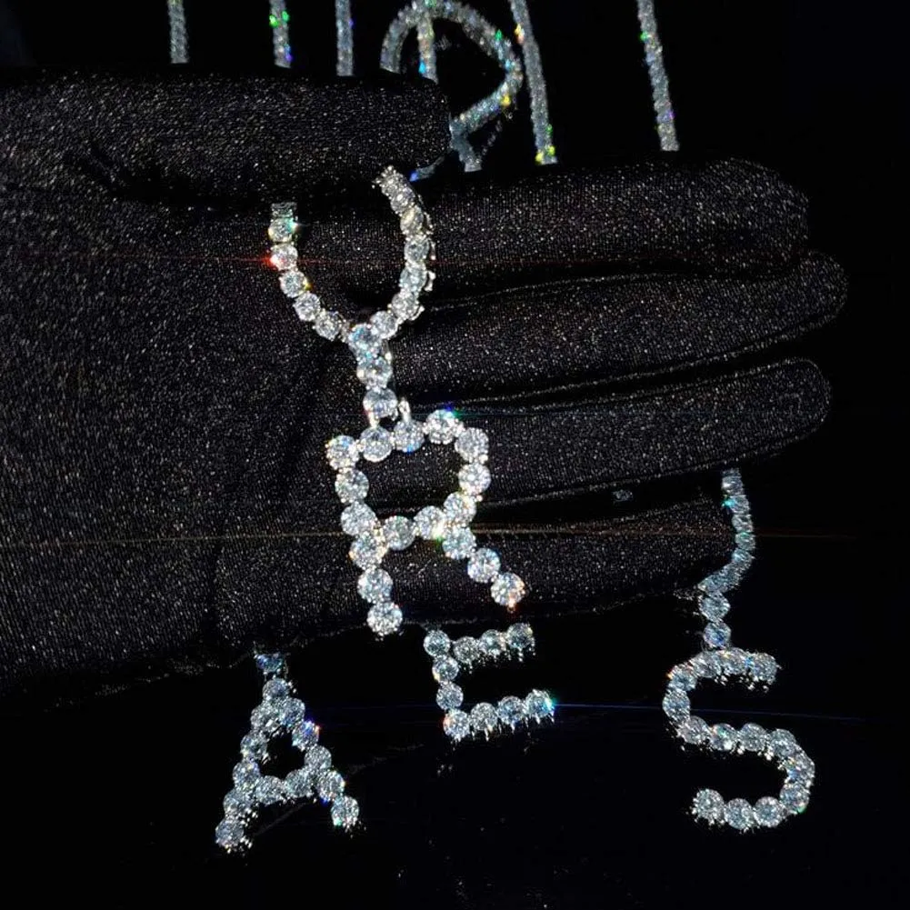 Initial Necklace Silver Tennis Necklaces for Women Tennis Chain custom name necklace Bling CZ personalized Letter Necklace women men
