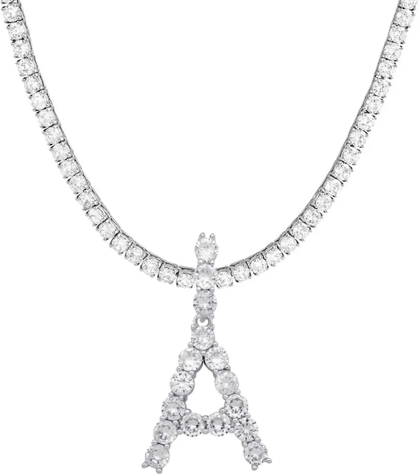 Initial Necklace Silver Tennis Necklaces for Women Tennis Chain custom name necklace Bling CZ personalized Letter Necklace women men