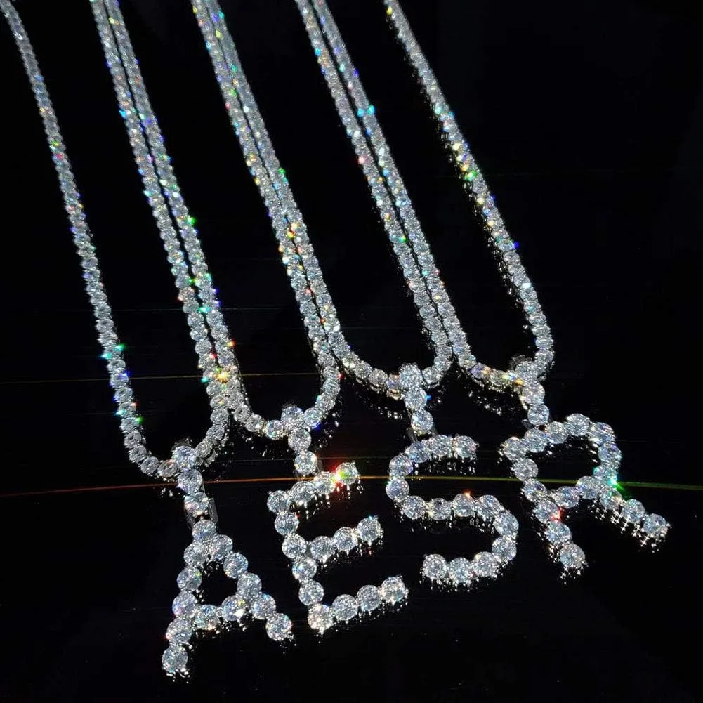 Initial Necklace Silver Tennis Necklaces for Women Tennis Chain custom name necklace Bling CZ personalized Letter Necklace women men