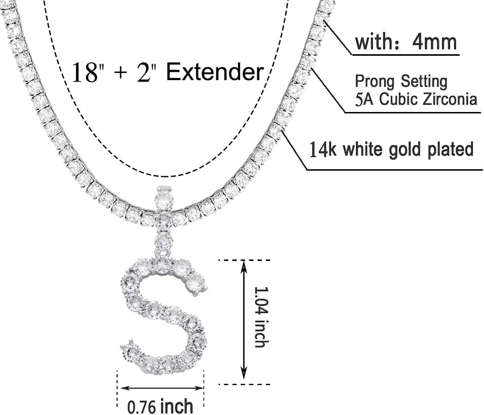 Initial Necklace Silver Tennis Necklaces for Women Tennis Chain custom name necklace Bling CZ personalized Letter Necklace women men