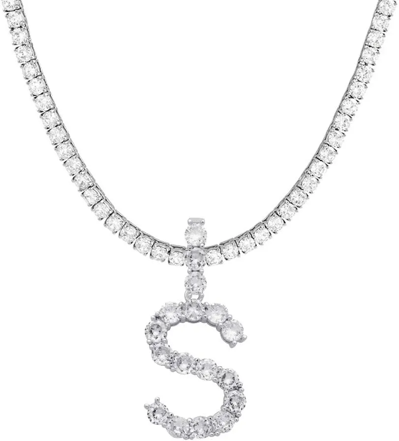 Initial Necklace Silver Tennis Necklaces for Women Tennis Chain custom name necklace Bling CZ personalized Letter Necklace women men