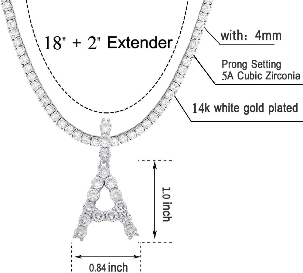 Initial Necklace Silver Tennis Necklaces for Women Tennis Chain custom name necklace Bling CZ personalized Letter Necklace women men