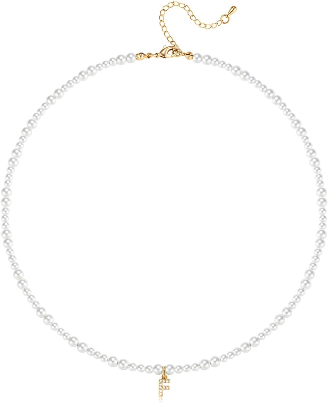 Initial Pearl Necklaces for Women 14K Gold Plated Dainty Pearl Chain Necklace Initial Charm Pendant Pearl Choker Jewelry