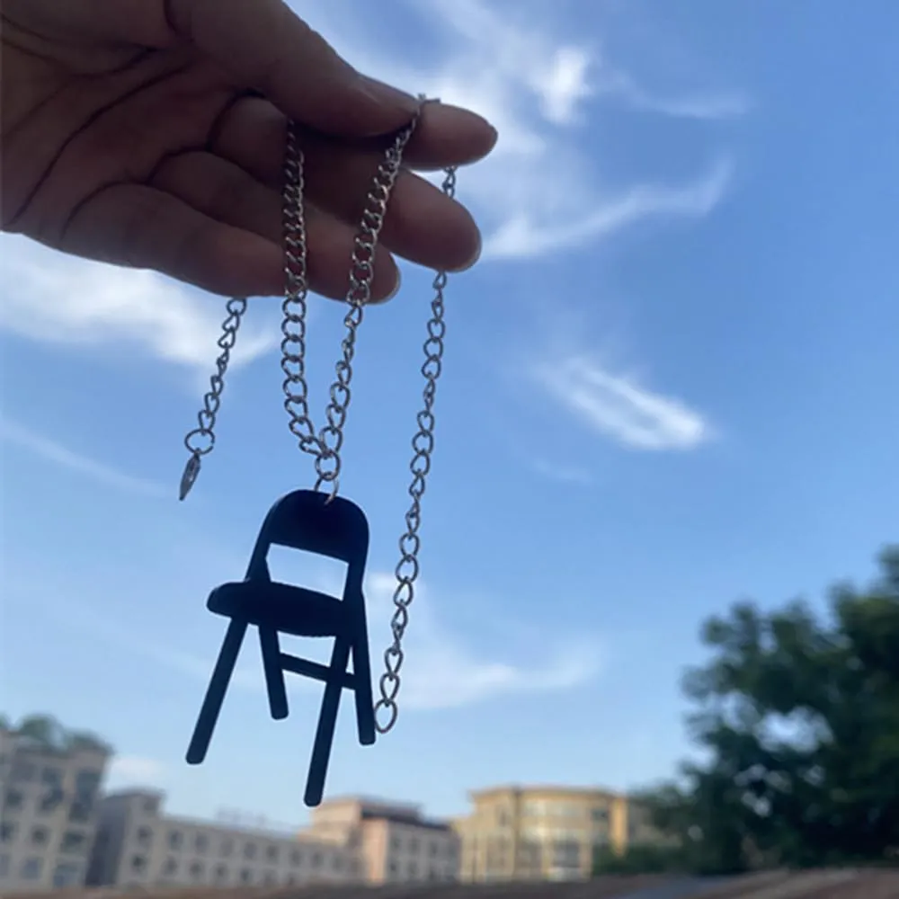Interesting Folding Chair Necklace, Acrylic Chair Mini Chair Pendant Necklace for Women Novelty Jewelry Gifts