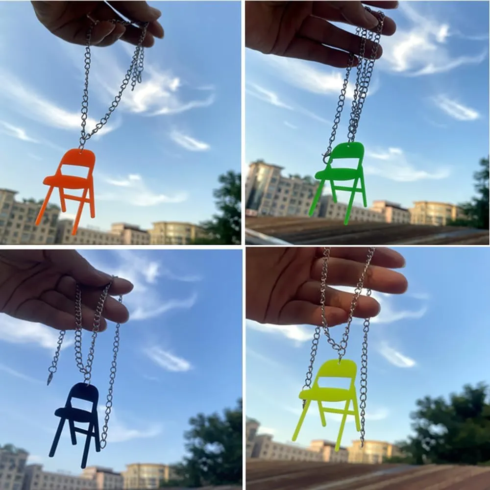 Interesting Folding Chair Necklace, Acrylic Chair Mini Chair Pendant Necklace for Women Novelty Jewelry Gifts