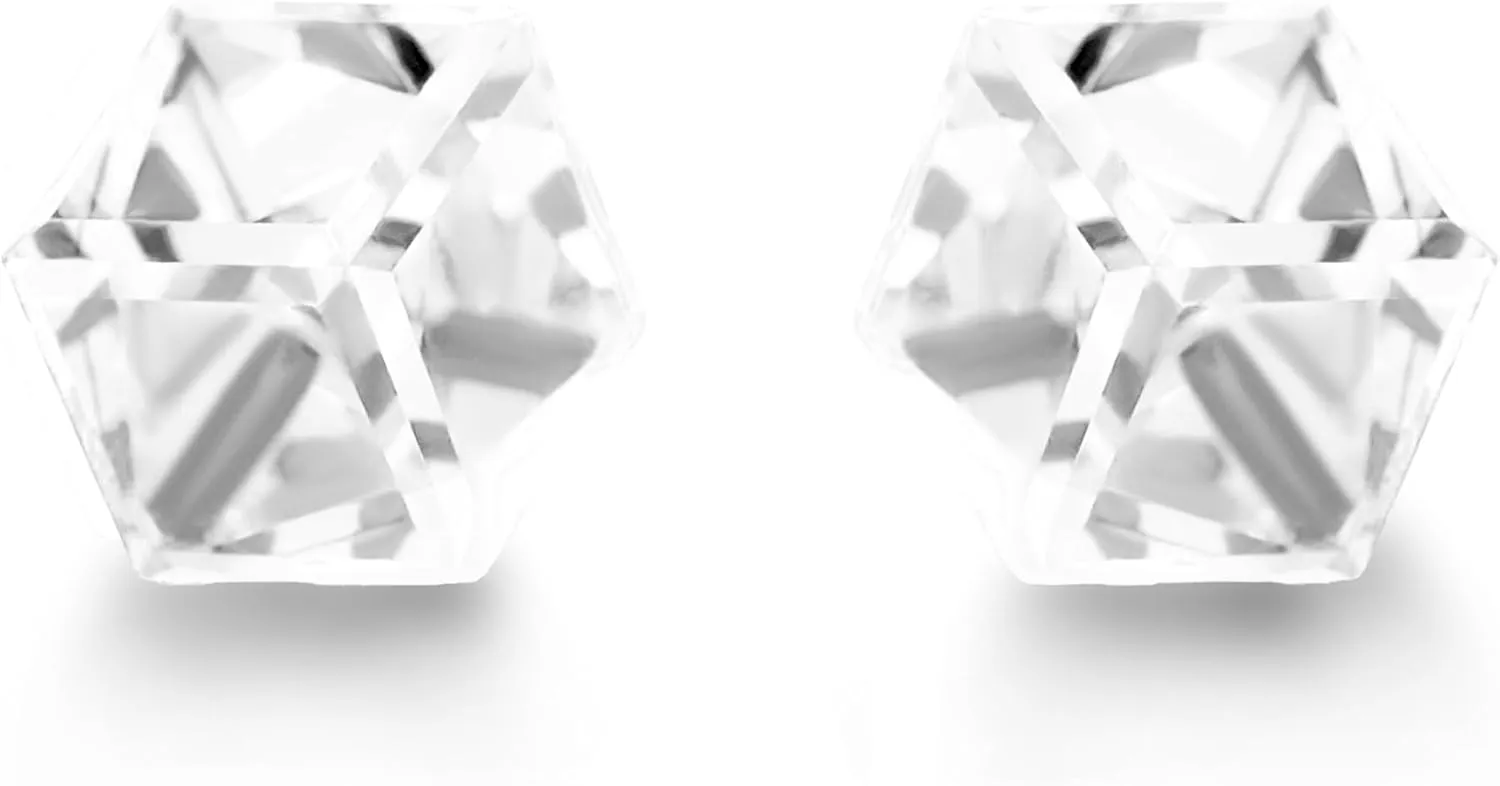 Iris Clear Crystal Stud Earrings - 6mm Cubic Cut, Genuine Crystals, Hypoallergenic, Tarnish-Free Stainless Steel
