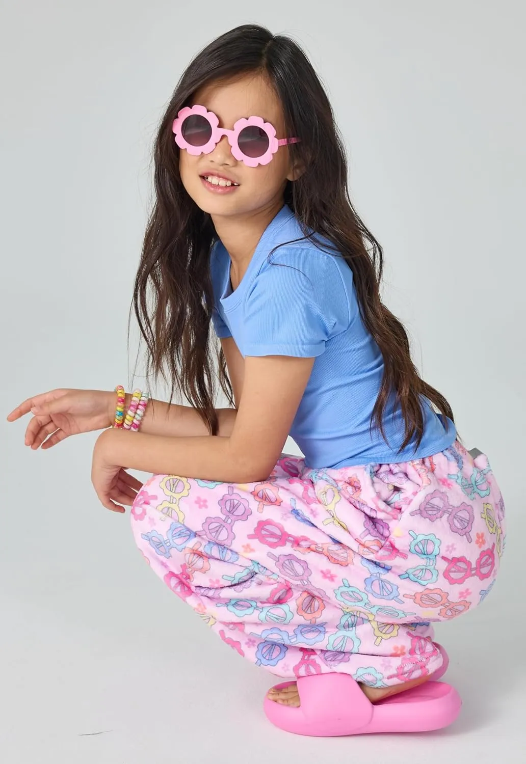 iscream Big Girls Silky Soft Fun Print Plush Fleece Pants - Twist and Shout Collection