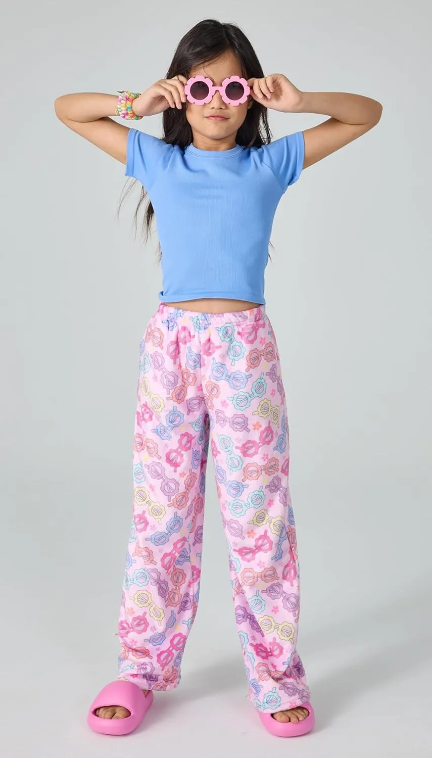 iscream Big Girls Silky Soft Fun Print Plush Fleece Pants - Twist and Shout Collection