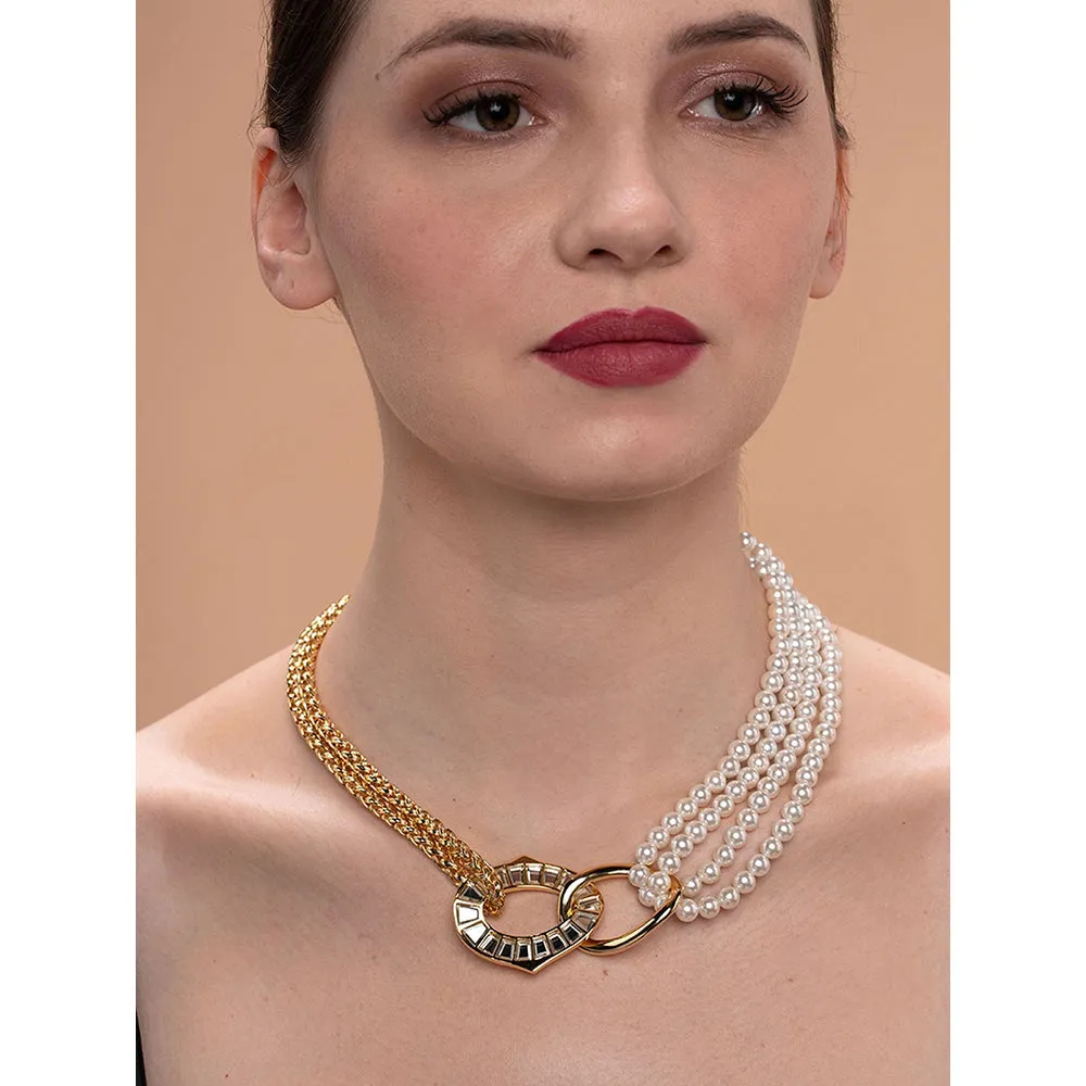 Isharya Amara Mirror Pearl Duo Necklace in 18kt Gold Plated