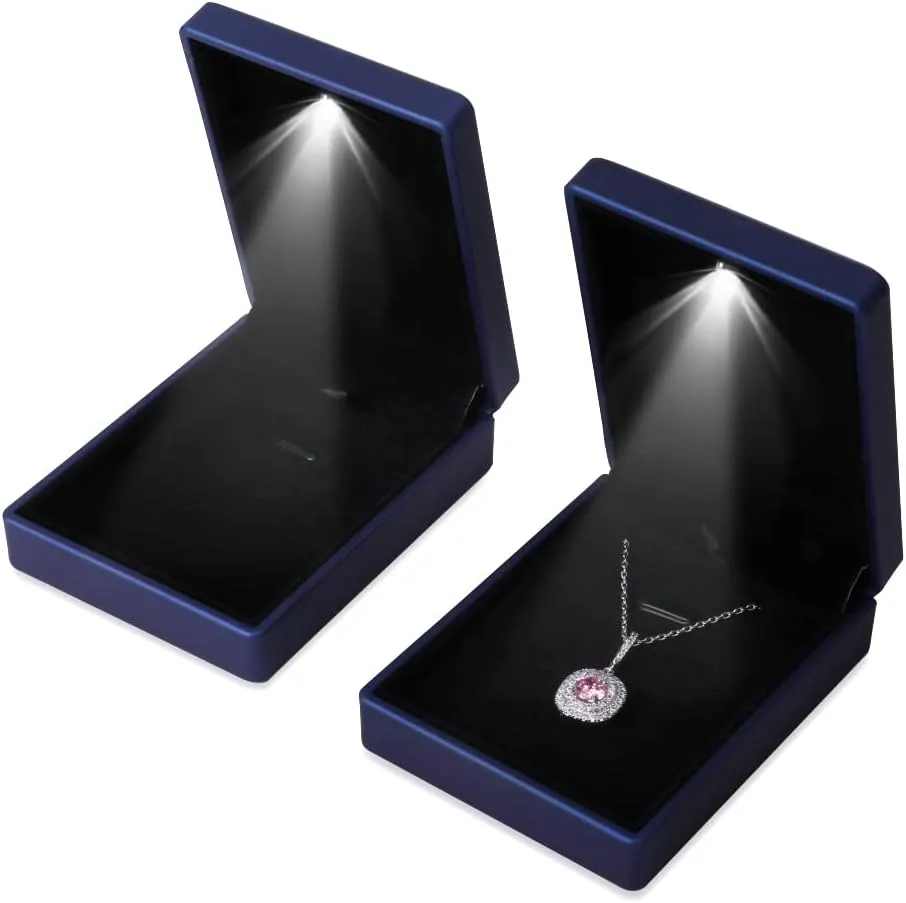 iSuperb LED Light Pendant Box Blue Necklace Display Case Jewelry Gift Box