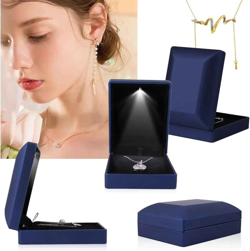 iSuperb LED Light Pendant Box Blue Necklace Display Case Jewelry Gift Box