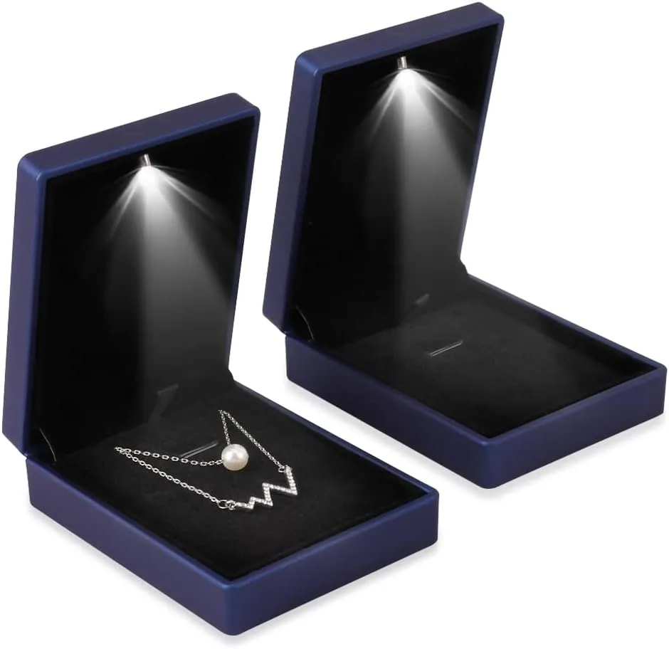 iSuperb LED Light Pendant Box Blue Necklace Display Case Jewelry Gift Box