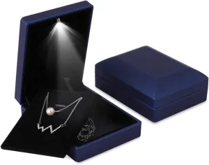 iSuperb LED Light Pendant Box Blue Necklace Display Case Jewelry Gift Box