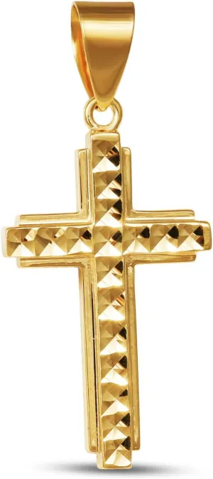 Italian 10K Solid Yellow Gold Diamond Cut Cross Pendant for Men & Women - Italian Real10K Yellow Gold Cross Pendants for Women Religious Faith Catholic Jewelry (1.6 gm)