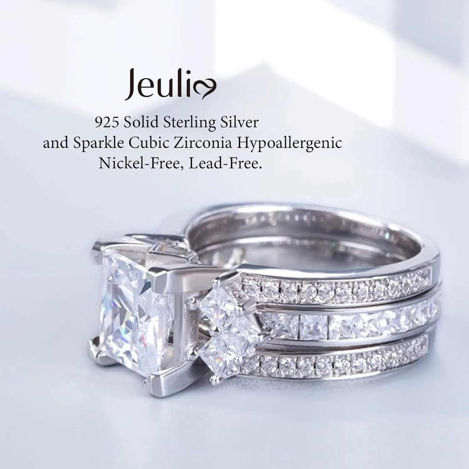 Jeulia 4.1 Carat Bridal Ring Sets for Women Princess Cut Engagement Rings Sterling Silver Wedding Band Interchangeable Rings Promise Anniversary with Jewelry Box