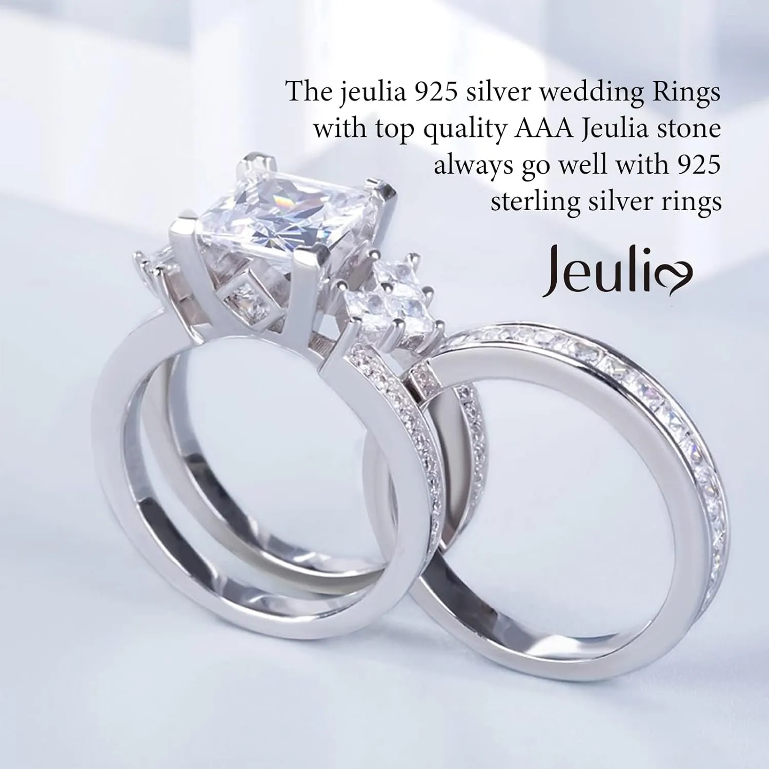 Jeulia 4.1 Carat Bridal Ring Sets for Women Princess Cut Engagement Rings Sterling Silver Wedding Band Interchangeable Rings Promise Anniversary with Jewelry Box