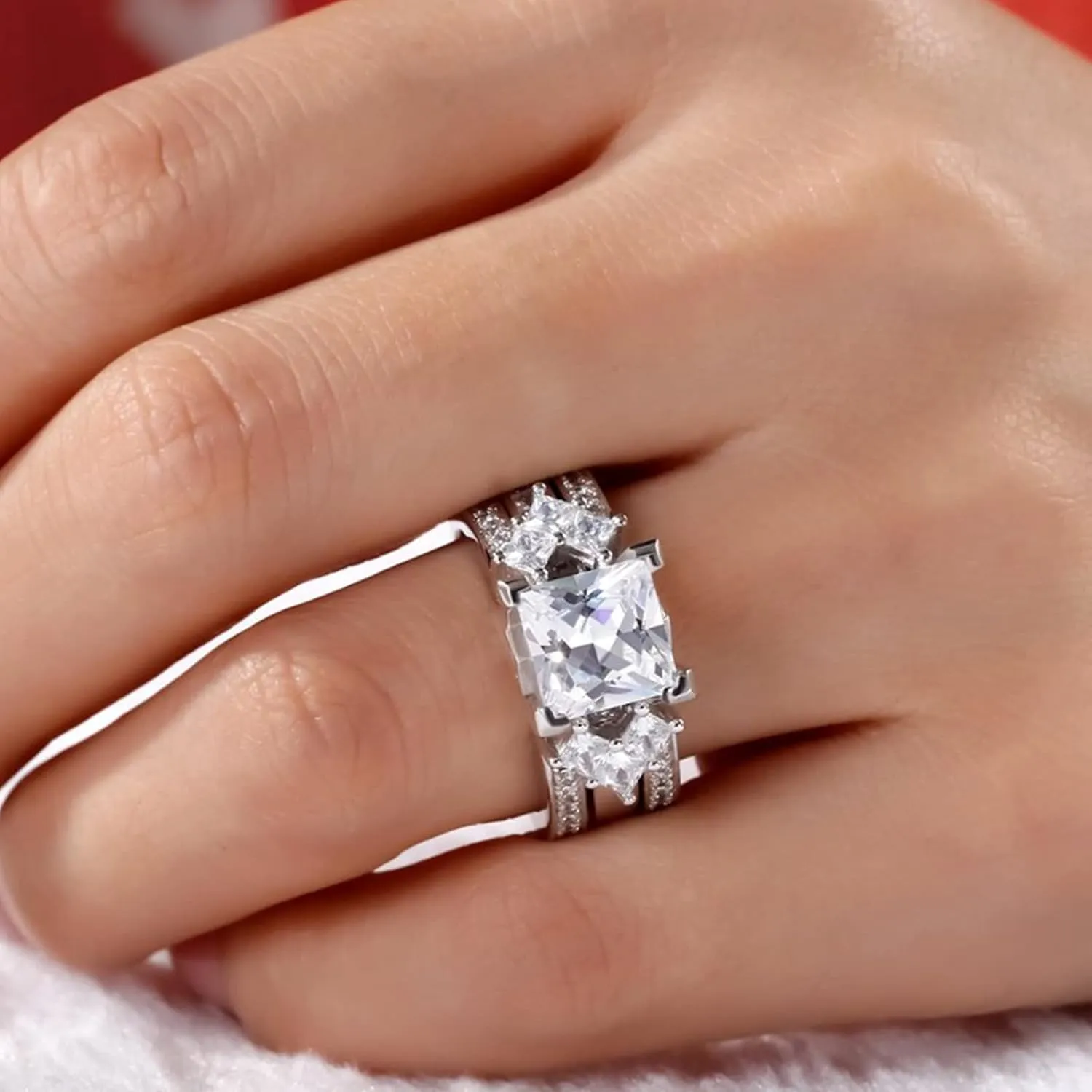 Jeulia 4.1 Carat Bridal Ring Sets for Women Princess Cut Engagement Rings Sterling Silver Wedding Band Interchangeable Rings Promise Anniversary with Jewelry Box