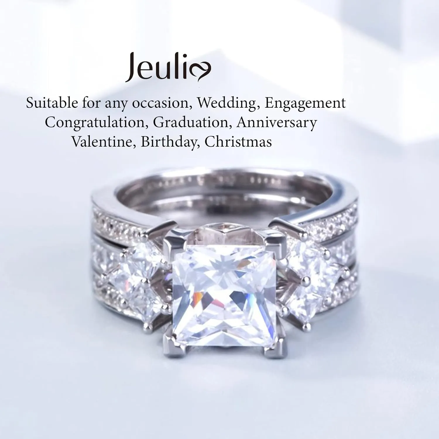 Jeulia 4.1 Carat Bridal Ring Sets for Women Princess Cut Engagement Rings Sterling Silver Wedding Band Interchangeable Rings Promise Anniversary with Jewelry Box
