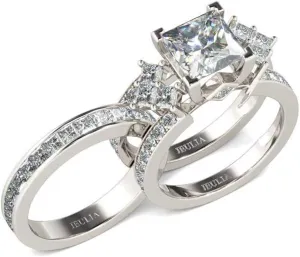 Jeulia 4.1 Carat Bridal Ring Sets for Women Princess Cut Engagement Rings Sterling Silver Wedding Band Interchangeable Rings Promise Anniversary with Jewelry Box