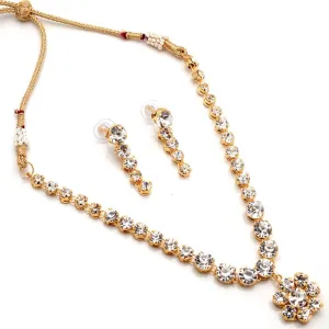 Jewar Necklace Set Ad Cz Gold Tone Rhinestone, Adjustable Strand with Drop Pendant Gold Plated Crystal Earrings Jewelry Set