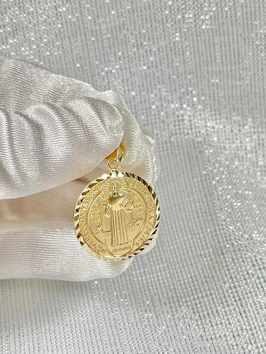 JEWELHEART 14K Real Gold Saint Benedict Medals 14mm 18mm 20mm 25mm Diamond Cut San Benito Pendant Charm For Men Women Religious Medallion Two Sided