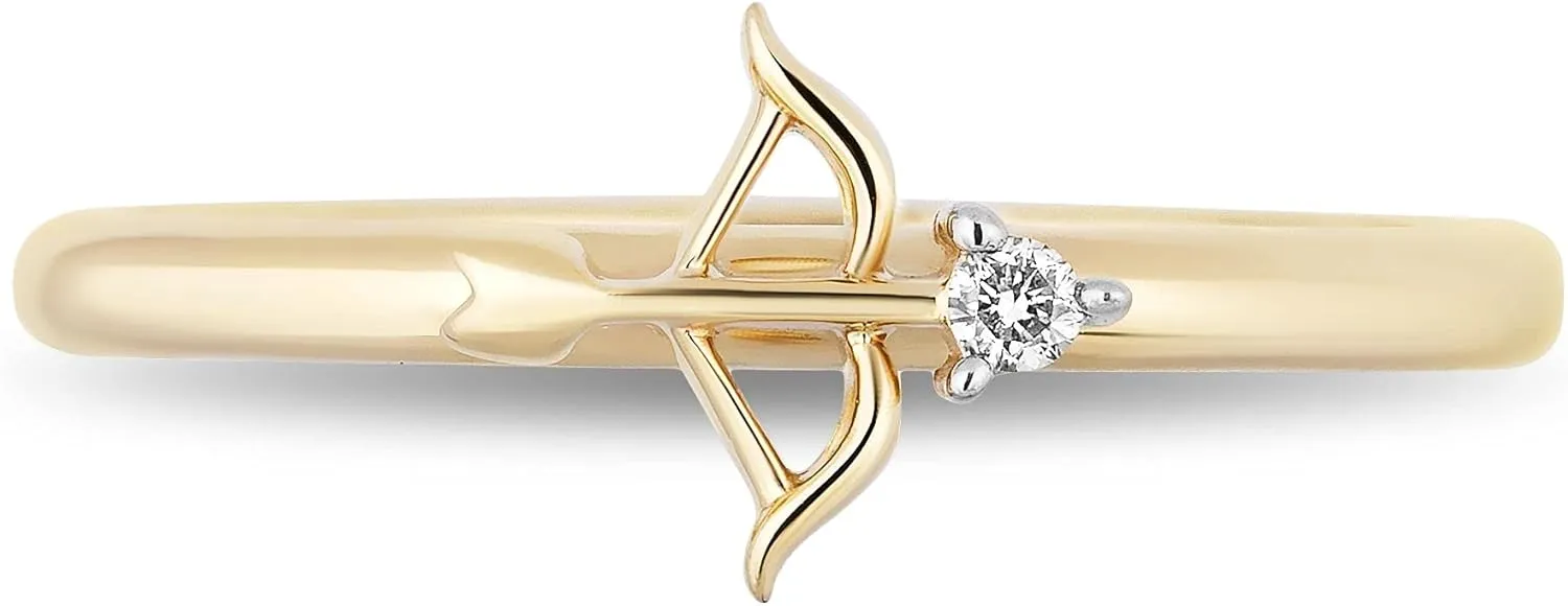 Jewelili Enchanted Disney Fine Jewelry 10K Yellow Gold Natural White Diamond Merida Bow and Arrow Ring