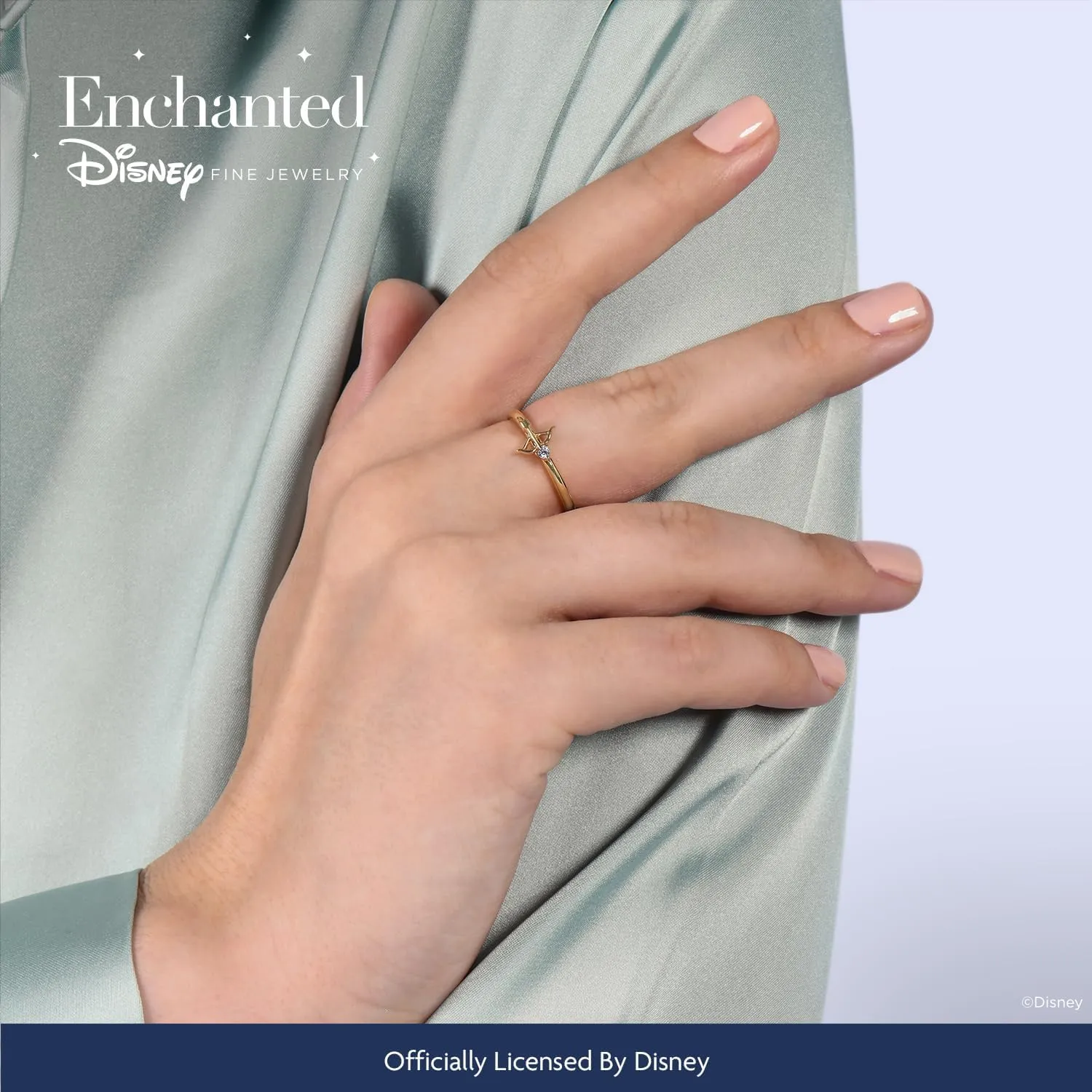 Jewelili Enchanted Disney Fine Jewelry 10K Yellow Gold Natural White Diamond Merida Bow and Arrow Ring