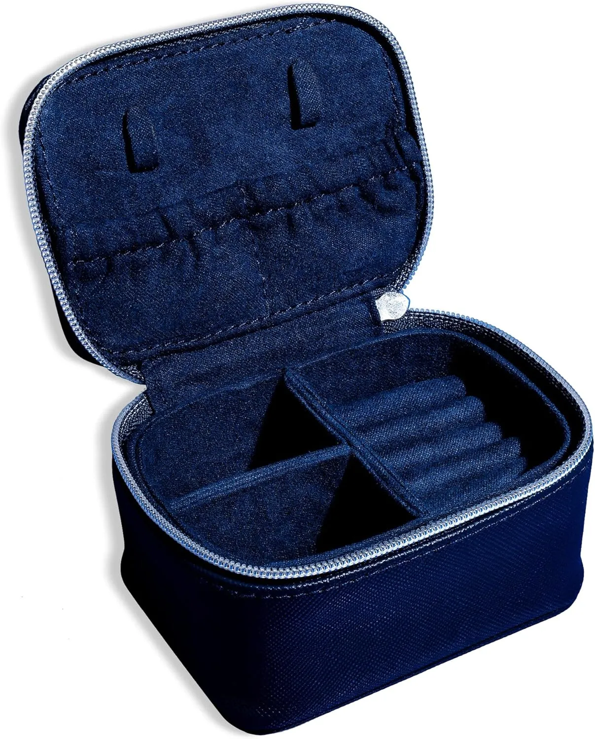 Jewelili Enchanted Disney Fine Jewelry Travel Pouch | Compact Jewelry Organizer for Necklaces Rings Earrings | Soft Blue Velvet Case with Gift Box | Ideal for Travel and Gifting