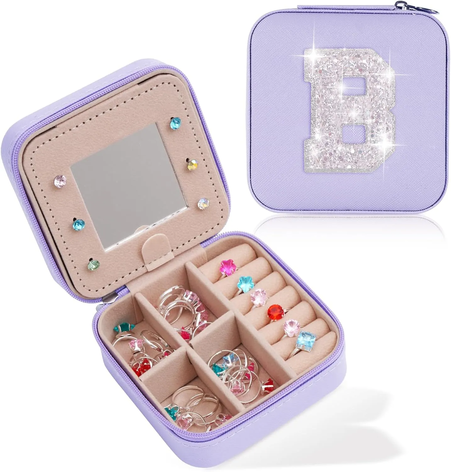 Jewelry Case Fashion Travel Jewelry Box - 2024 Christmas Gifts Idea,Gifts for Girls,Birthday Gift for Teen Girl Sister Daughter Her - Lavender Box | White B