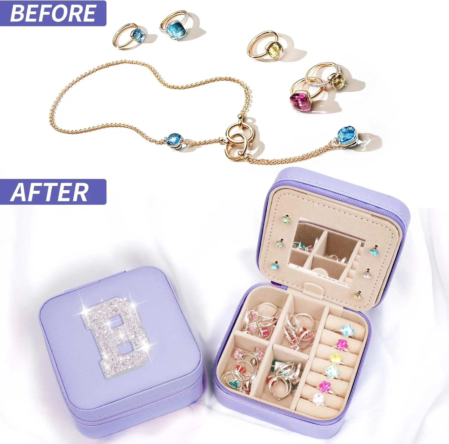 Jewelry Case Fashion Travel Jewelry Box - 2024 Christmas Gifts Idea,Gifts for Girls,Birthday Gift for Teen Girl Sister Daughter Her - Lavender Box | White B