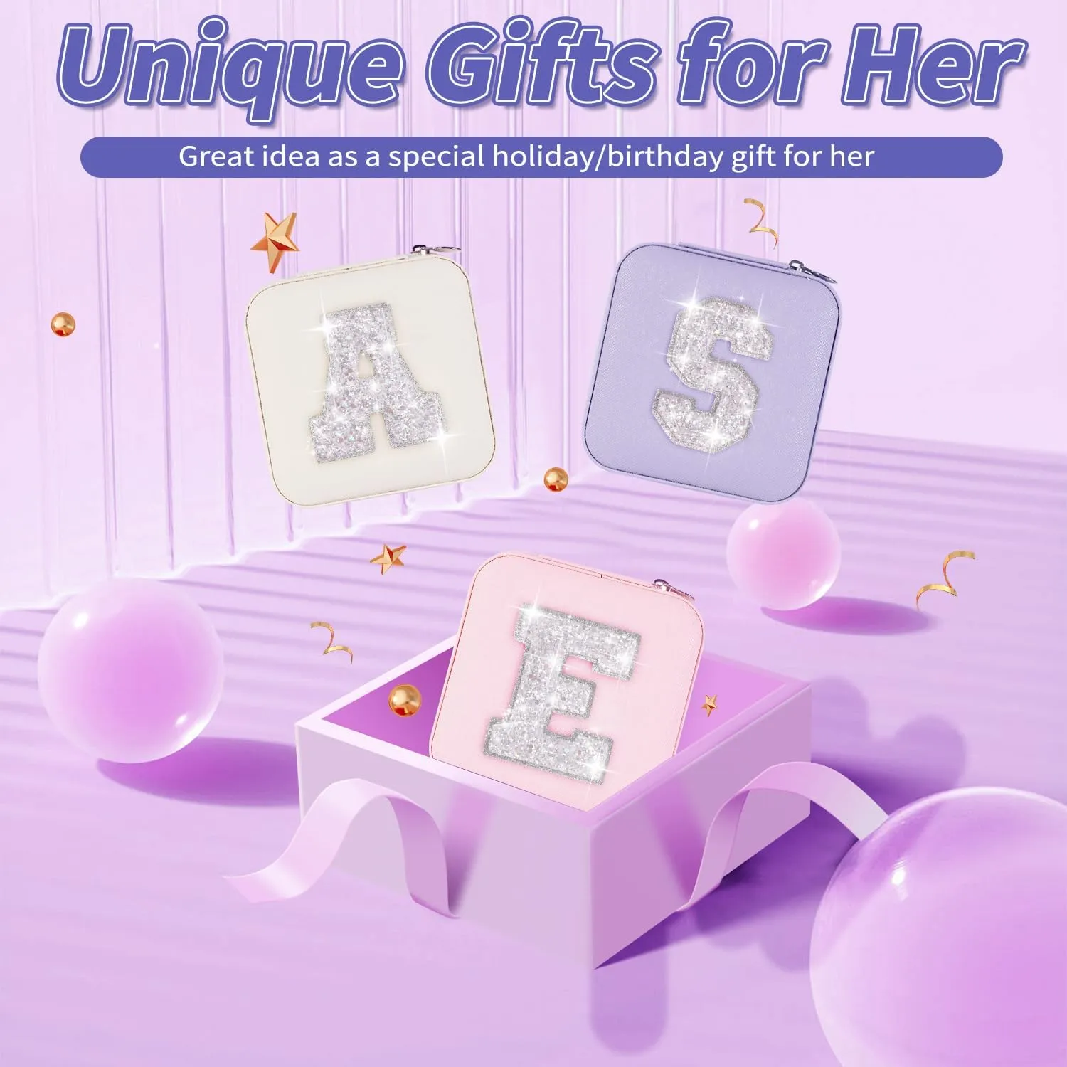 Jewelry Case Fashion Travel Jewelry Box - 2024 Christmas Gifts Idea,Gifts for Girls,Birthday Gift for Teen Girl Sister Daughter Her - Lavender Box | White B