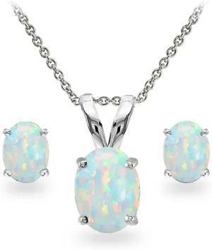 Jewelry Sets for Women, Necklace and Earring Sets for Women, Birthstone Jewelry, Genuine or Synthetic Gemstones, Oval Solitaire, Pendant Necklace, Stud Earrings, Sterling Silver Jewelry or Gold Flash