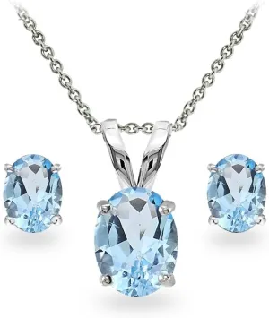 Jewelry Sets for Women, Necklace and Earring Sets for Women, Birthstone Jewelry, Genuine or Synthetic Gemstones, Oval Solitaire, Pendant Necklace, Stud Earrings, Sterling Silver Jewelry or Gold Flash
