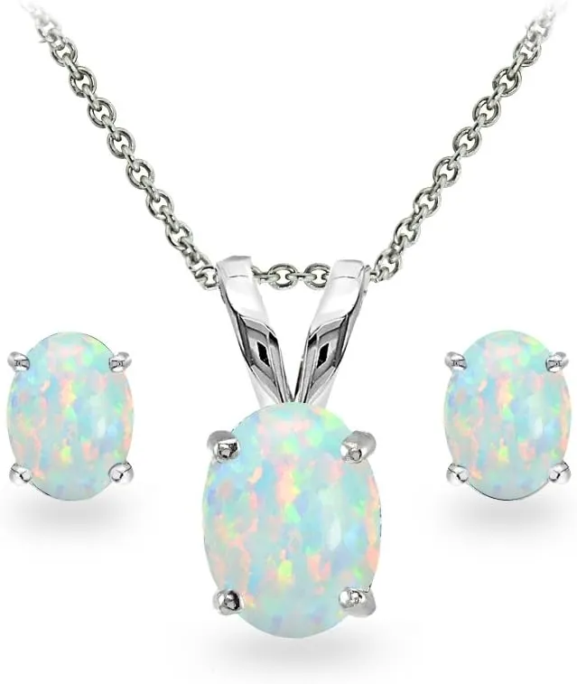 Jewelry Sets for Women, Necklace and Earring Sets for Women, Birthstone Jewelry, Genuine or Synthetic Gemstones, Oval Solitaire, Pendant Necklace, Stud Earrings, Sterling Silver Jewelry or Gold Flash