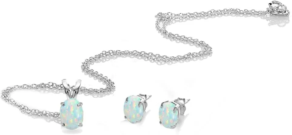 Jewelry Sets for Women, Necklace and Earring Sets for Women, Birthstone Jewelry, Genuine or Synthetic Gemstones, Oval Solitaire, Pendant Necklace, Stud Earrings, Sterling Silver Jewelry or Gold Flash