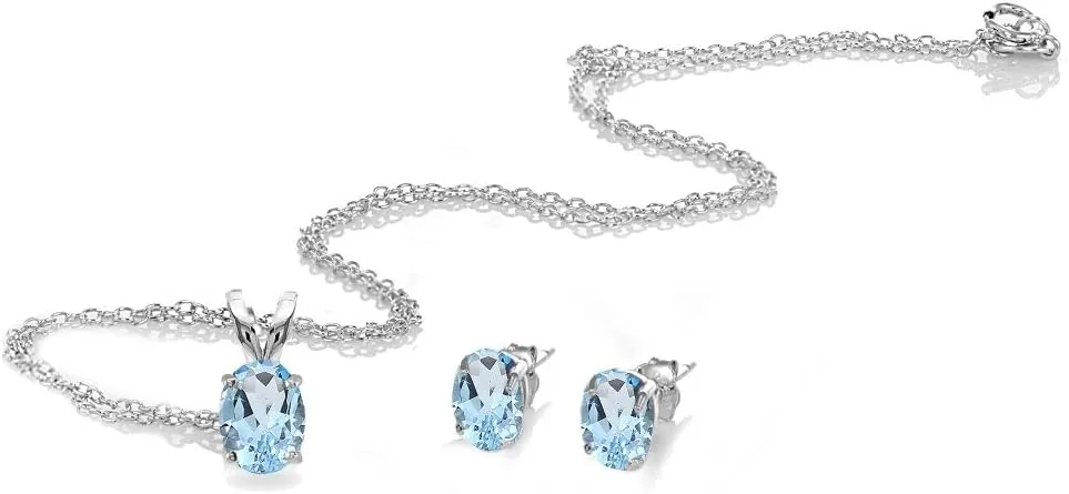 Jewelry Sets for Women, Necklace and Earring Sets for Women, Birthstone Jewelry, Genuine or Synthetic Gemstones, Oval Solitaire, Pendant Necklace, Stud Earrings, Sterling Silver Jewelry or Gold Flash