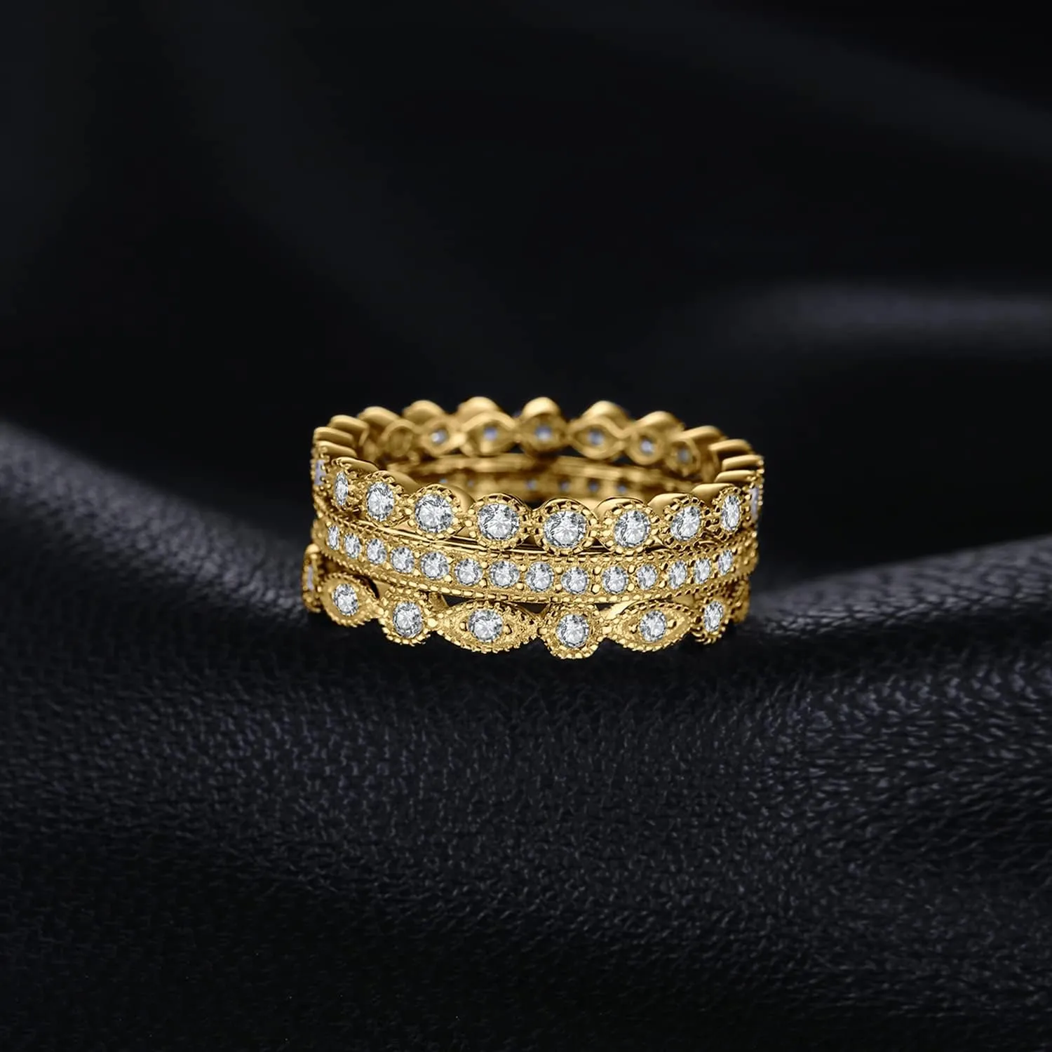 JewelryPalace 14K Gold Plated 925 Sterling Silver Rings for Women, Cubic Zirconia Promise Rings for Her, Stackable Wedding Bands Rings for Women Set Size 4-12