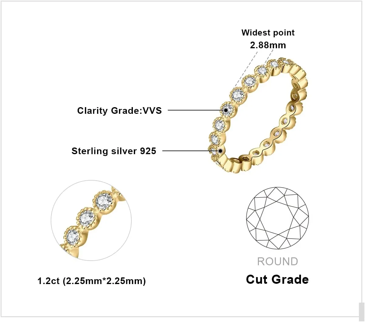 JewelryPalace 14K Gold Plated 925 Sterling Silver Rings for Women, Cubic Zirconia Promise Rings for Her, Stackable Wedding Bands Rings for Women Set Size 4-12