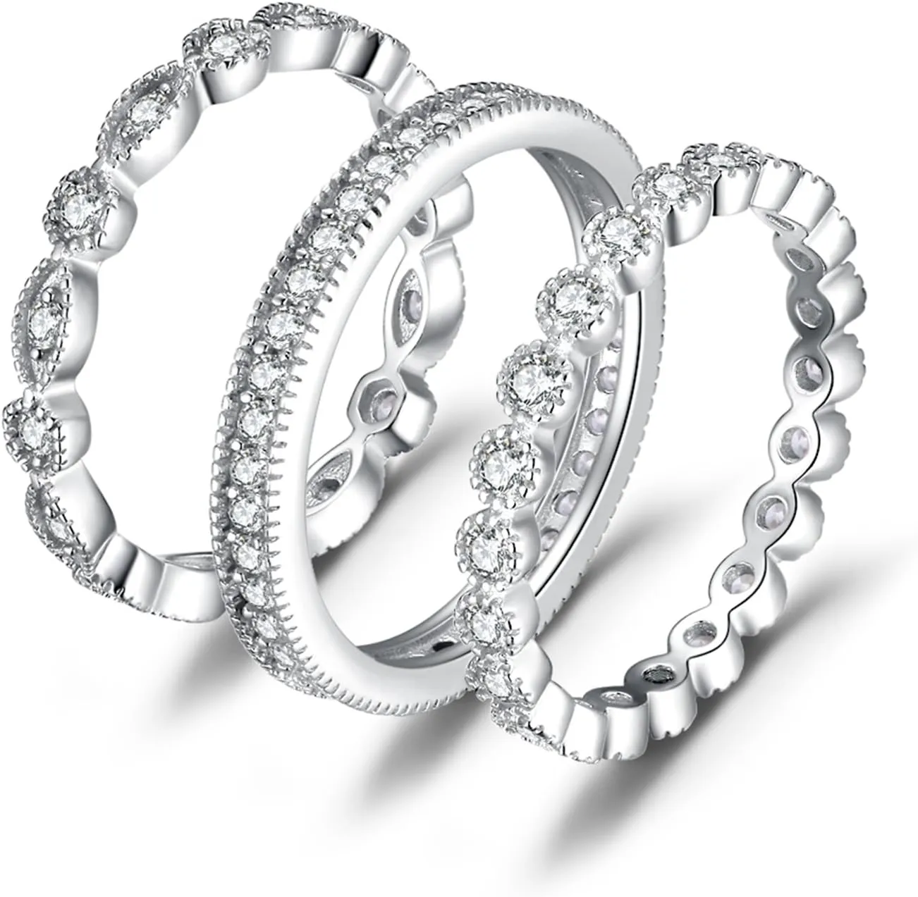 JewelryPalace 14K Gold Plated 925 Sterling Silver Rings for Women, Cubic Zirconia Promise Rings for Her, Stackable Wedding Bands Rings for Women Set Size 4-12