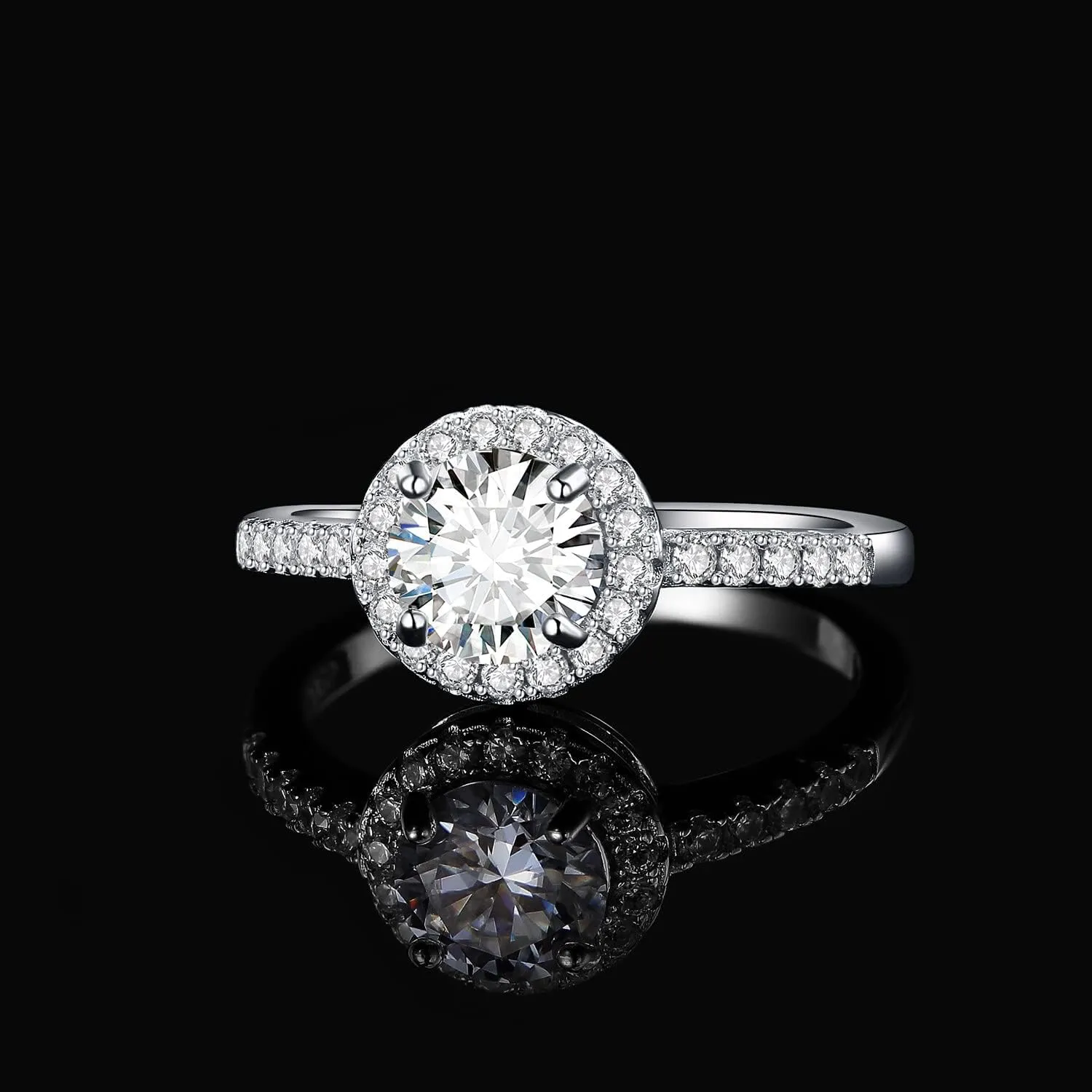 JewelryPalace 1.5ct Moissanite Round Cut Halo Engagement Rings for Women, 925 Sterling Silver Promise Ring for Her, Simulated Diamond Anniversary Wedding Ring Jewelry Sets VVS D-F