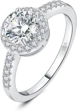 JewelryPalace 1.5ct Moissanite Round Cut Halo Engagement Rings for Women, 925 Sterling Silver Promise Ring for Her, Simulated Diamond Anniversary Wedding Ring Jewelry Sets VVS D-F